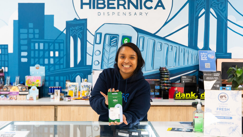Curated selections at Hibernica Bronx dispensary including flower and edibles